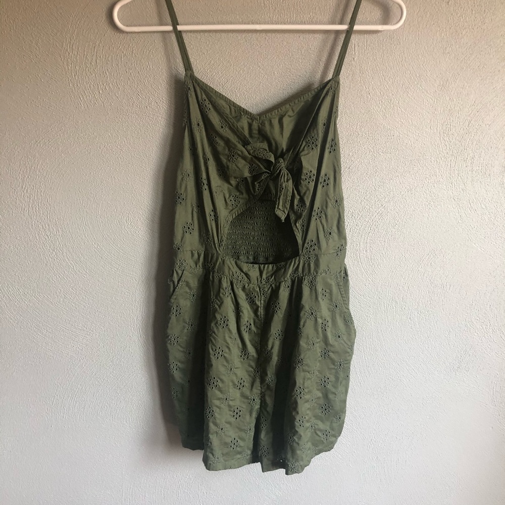 Aerie Olive Green Eyelet Cutout Romper
